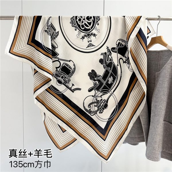 Brand Carriage Design Silk Wool Print Shawl