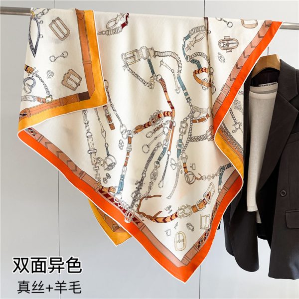 Brand Double Side Print Big Square Wool Shawl in 140*140cm