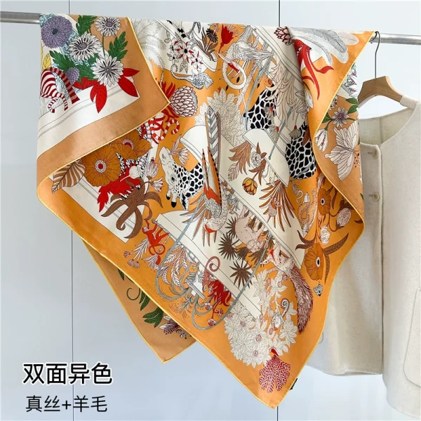 Brand Hermes Orange Luxury Women Silk Wool Shawl