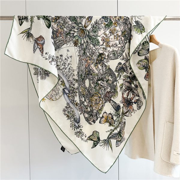 Dior Design Butterfly Print Silk Wool Shawl