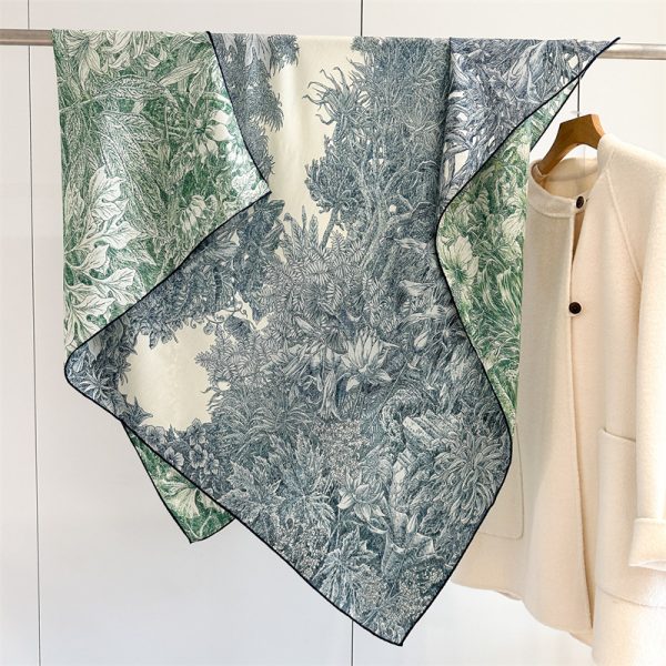 Double Side Print Silk Wool Muffler Shawl for Women