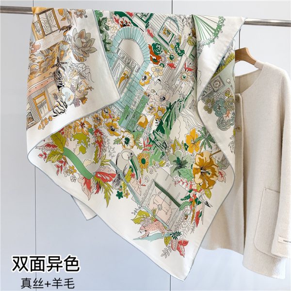 Herm**  Design Silk Wool Shawl Bandana for Fashion Women