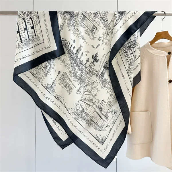 Lady Silk Wool Big Square Bandana Shawl