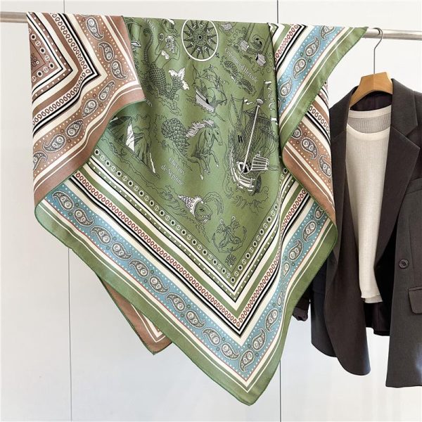 Luxury Print Women Silk Wool Bandana Shawl