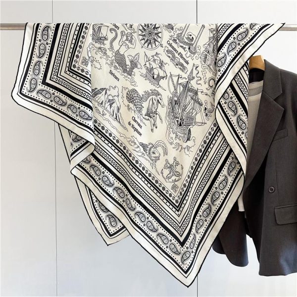 Silk Wool Brand Design Tatouages Marins Bandana Shawl for Lady
