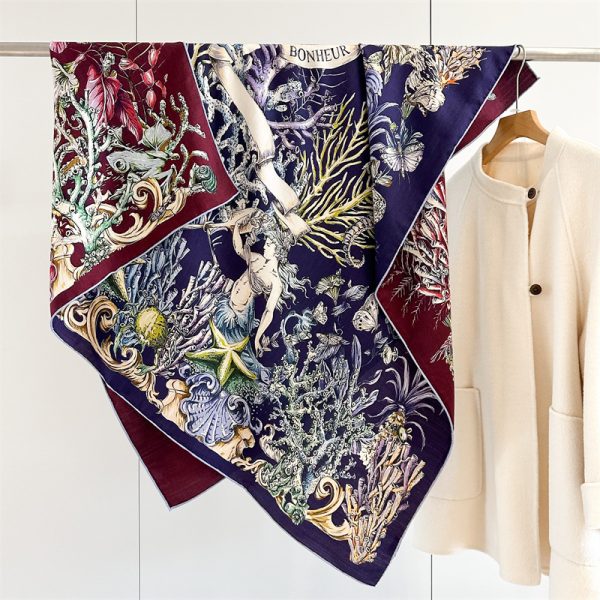 Two Side in Different Color Luxury Square Silk Wool Shawl