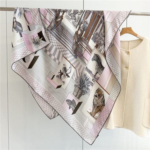 Women Luxury Opera Design Square Wool Shawl