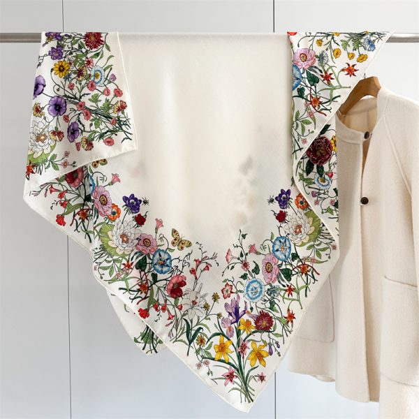 Dior Flower Design Silk Wool Big Shawl