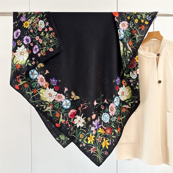 Black Luxury Silk Wool Shawl